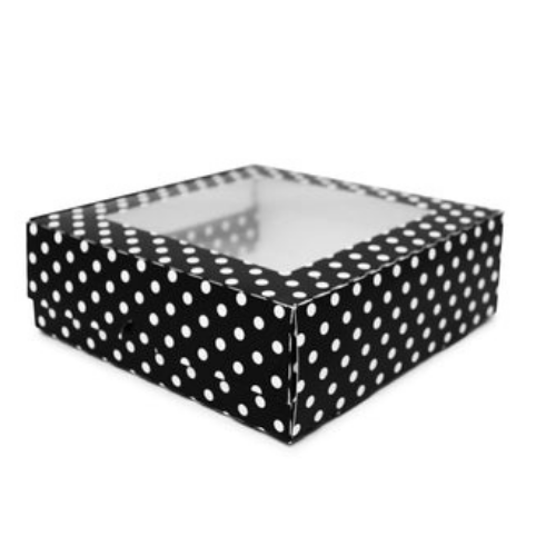 Flip Lid Windowed Boxes Made with Recycled Material -Black or PolkaDot Color